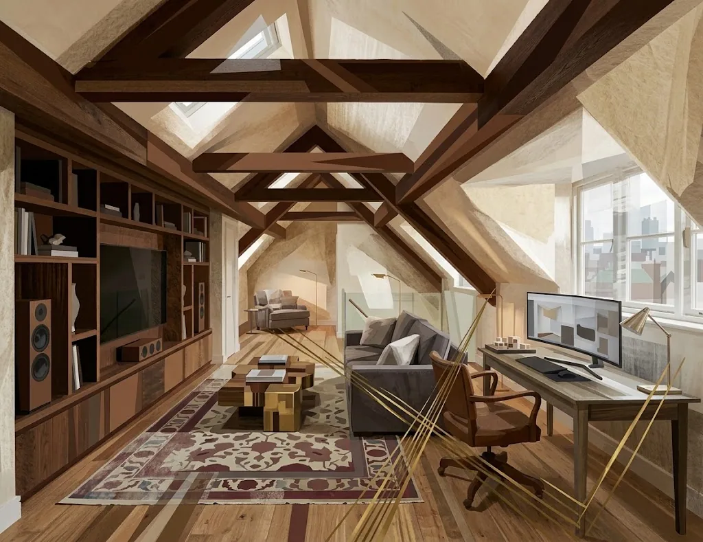 Finished loft conversion with natural light and exposed beam